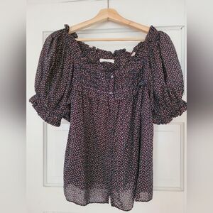 Doen Navy and Red Floral Blouse